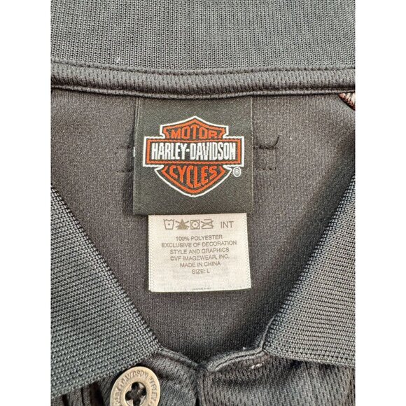 Harley-Davidson Mens Polo Shirt Gray/Orange/Black Polyester Lrg Embroidered logo - Picture 4 of 5